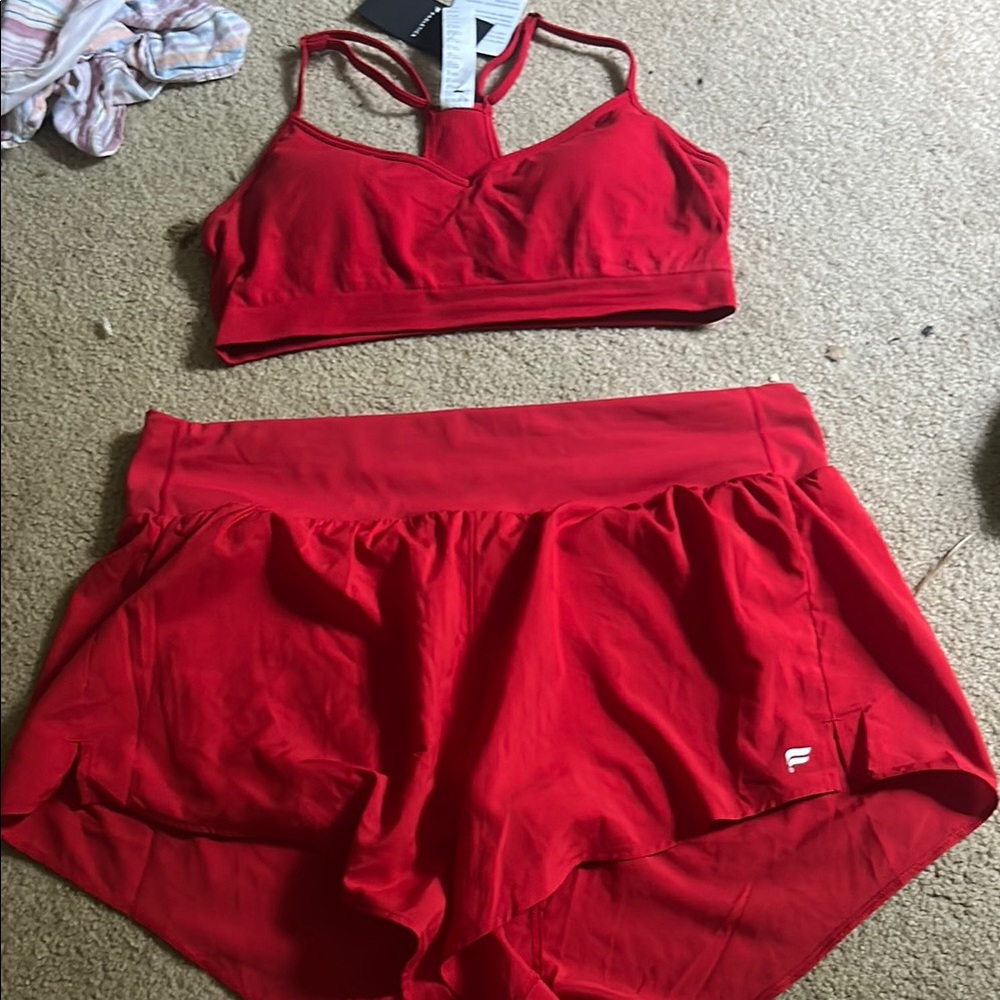 Fabletics Red Sports Bra and shorts set